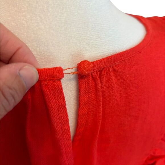 Express Linen Blend Blouse Ruffle Short Cap Sleeve Womens Medium Red Orange - Picture 6 of 12